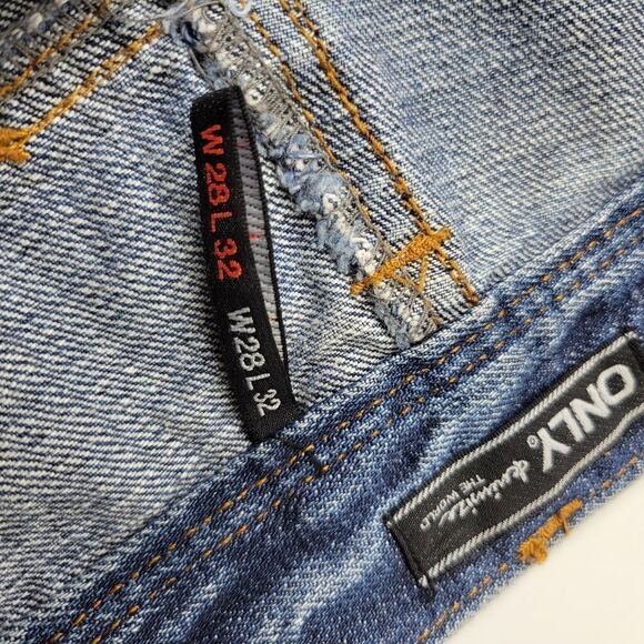 28 ONLY Gwen European distressed OOAK artisan Boyfriend loose fit blue JEANS 32 - Picture 12 of 15